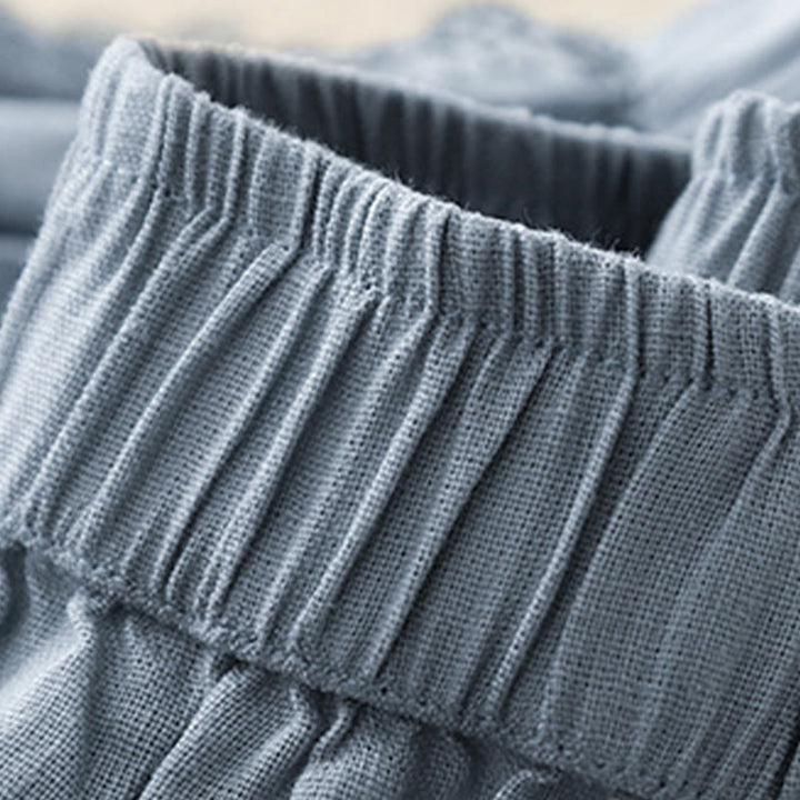 Pantalones anchos de lino y algodón con costuras de encaje de color liso para mujer con bolsillos y Buddha Stones - image 6