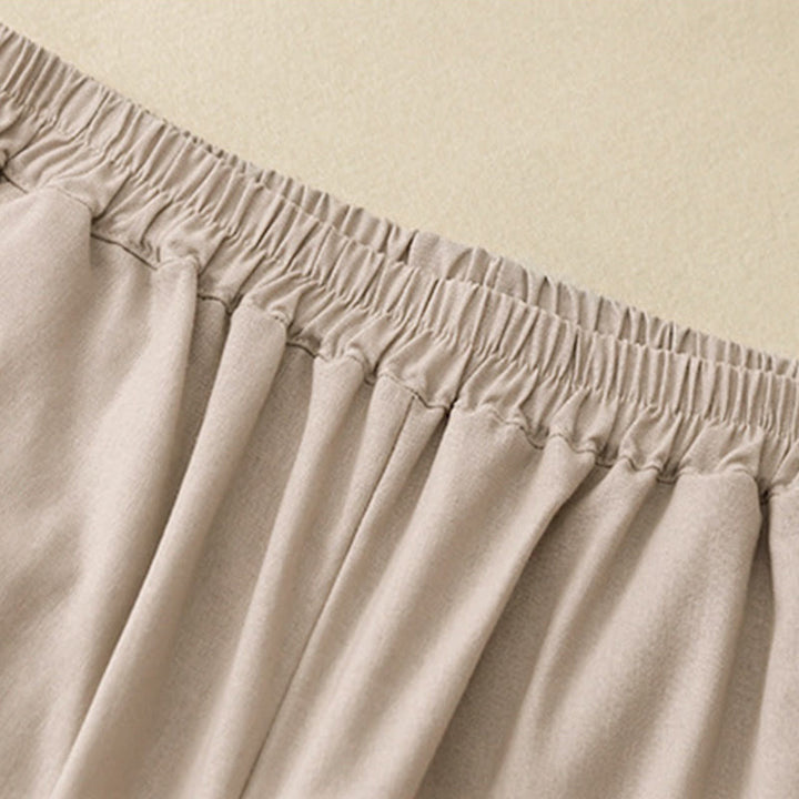 Pantalones anchos de lino y algodón con costuras de encaje de color liso para mujer con bolsillos y Buddha Stones - image 12