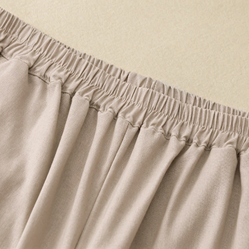 Pantalones anchos de lino y algodón con costuras de encaje de color liso para mujer con bolsillos y Buddha Stones - image 12