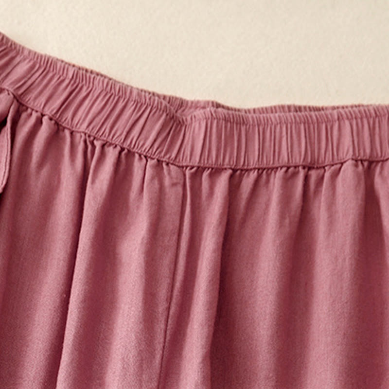 Pantalones anchos de lino y algodón con costuras de encaje de color liso para mujer con bolsillos y Buddha Stones - image 17