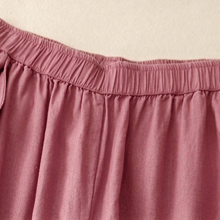 Pantalones anchos de lino y algodón con costuras de encaje de color liso para mujer con bolsillos y Buddha Stones - image 17