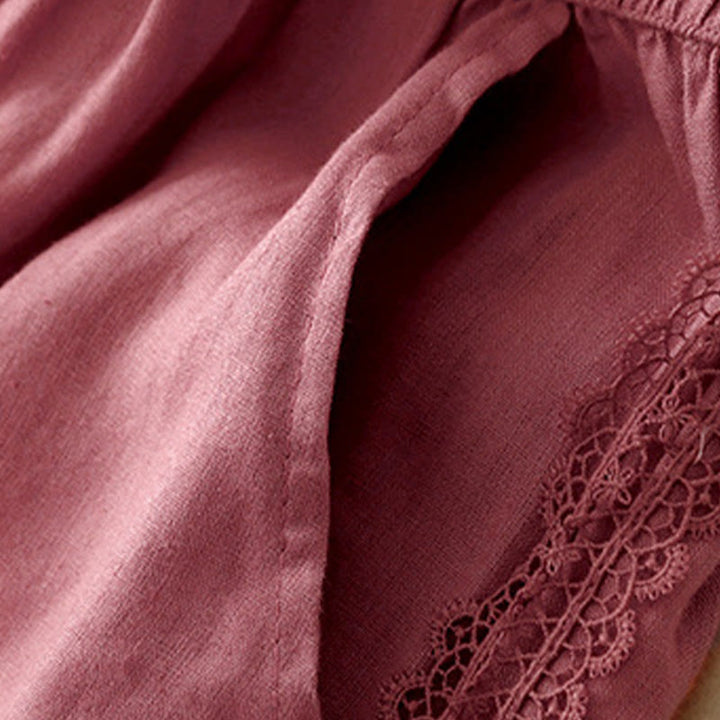 Pantalones anchos de lino y algodón con costuras de encaje de color liso para mujer con bolsillos y Buddha Stones - image 15