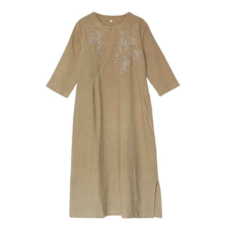 Vestido midi vintage con bordado de Buddha Stones, manga tres cuartos y bolsillos. - image 11