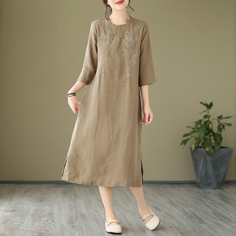 Vestido midi vintage con bordado de Buddha Stones, manga tres cuartos y bolsillos. - image 2