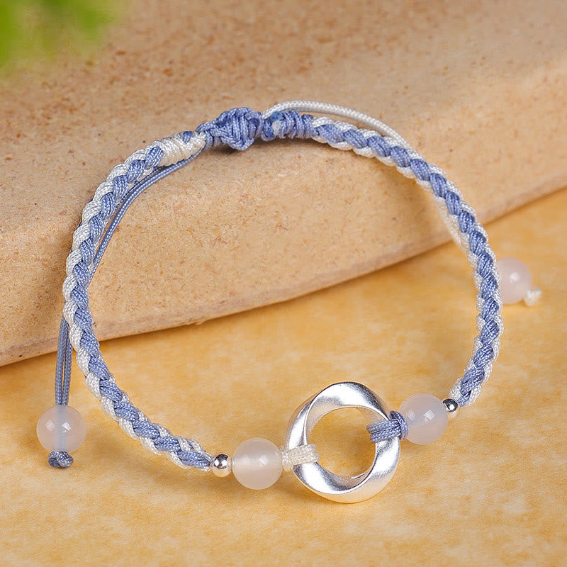 Pulsera de protección con hilo trenzado y cuentas de ágata blanca de Mobius en plata de ley 925 con Buddha Stones - Hilo azul de plata de ley 925 (circunferencia de la muñeca: 15-18 cm) - image 1
