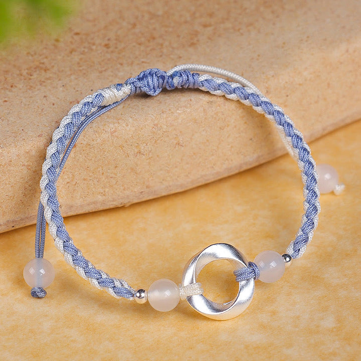Pulsera de protección con hilo trenzado y cuentas de ágata blanca de Mobius en plata de ley 925 con Buddha Stones - Hilo azul de plata de ley 925 (circunferencia de la muñeca: 15-18 cm) - image 1
