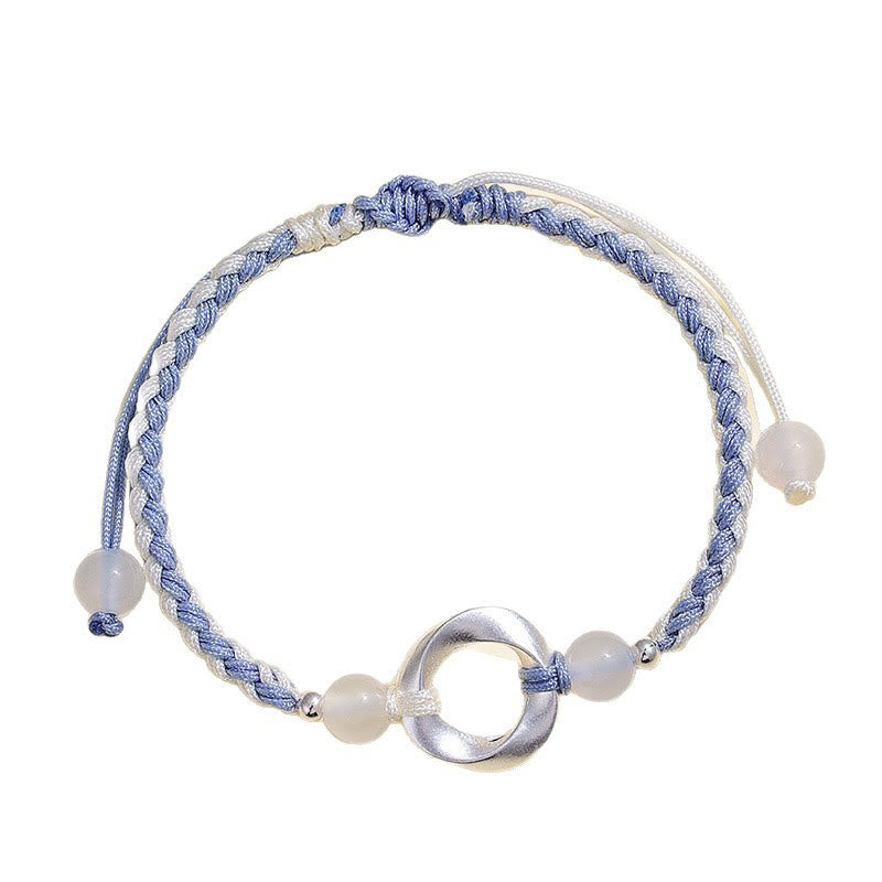 Pulsera de protección con hilo trenzado y cuentas de ágata blanca de Mobius en plata de ley 925 con Buddha Stones - image 4