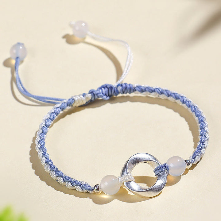 Pulsera de protección con hilo trenzado y cuentas de ágata blanca de Mobius en plata de ley 925 con Buddha Stones - image 2