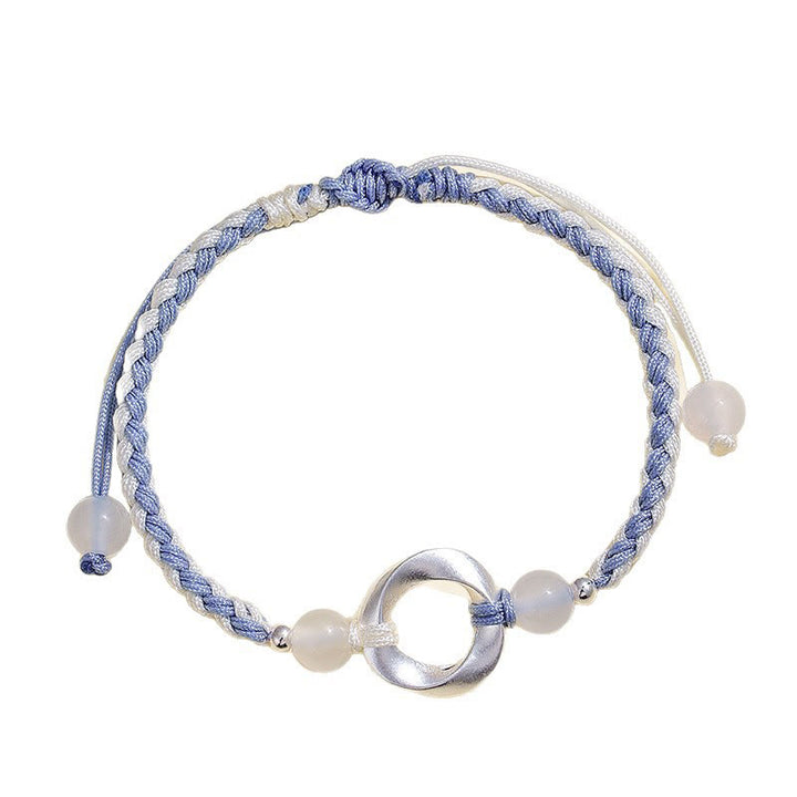 Pulsera de protección con hilo trenzado y cuentas de ágata blanca de Mobius en plata de ley 925 con Buddha Stones - image 3