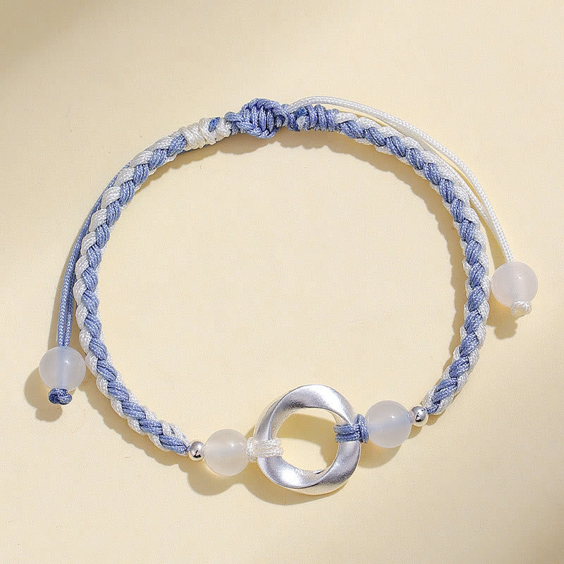 Pulsera de protección con hilo trenzado y cuentas de ágata blanca de Mobius en plata de ley 925 con Buddha Stones - image 2