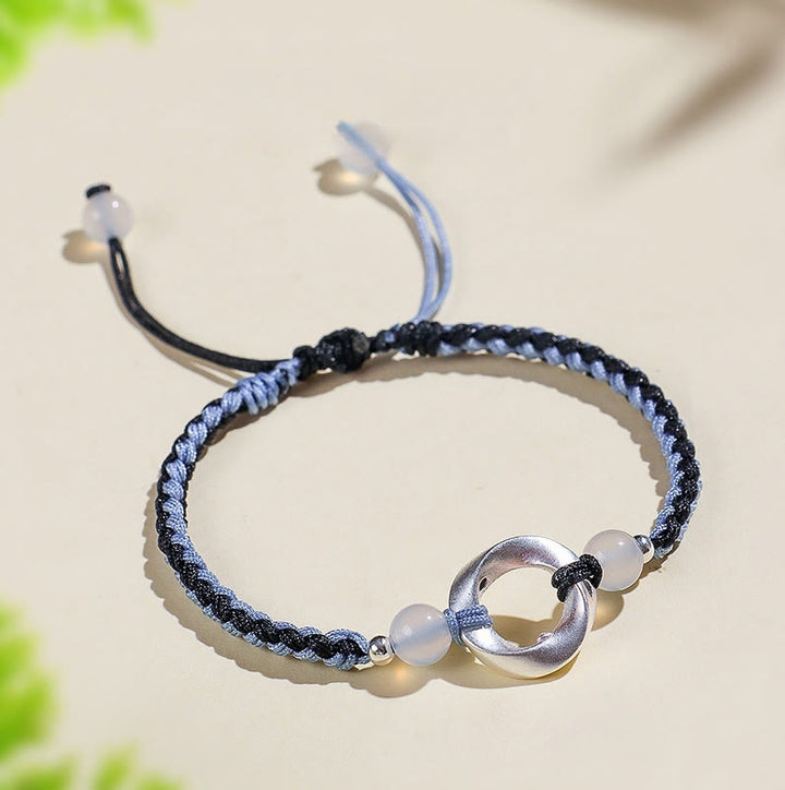 Pulsera de protección con hilo trenzado y cuentas de ágata blanca de Mobius en plata de ley 925 con Buddha Stones - Hilo negro de plata de ley 925 (circunferencia de la muñeca: 15-18 cm) - image 6