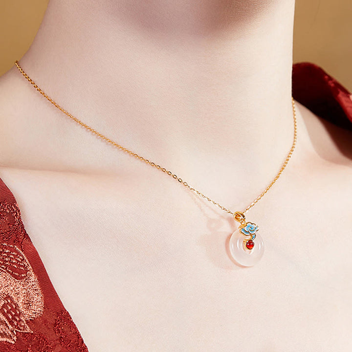 Collar con colgante de armonía de calcedonia, nube y hebilla de paz de plata de ley 925 con Buddha Stones - image 10