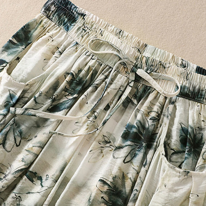 Pantalones casuales de poliéster con estampado floral de Buddha Stones para mujer, de longitud 7-8, con bolsillos - image 2