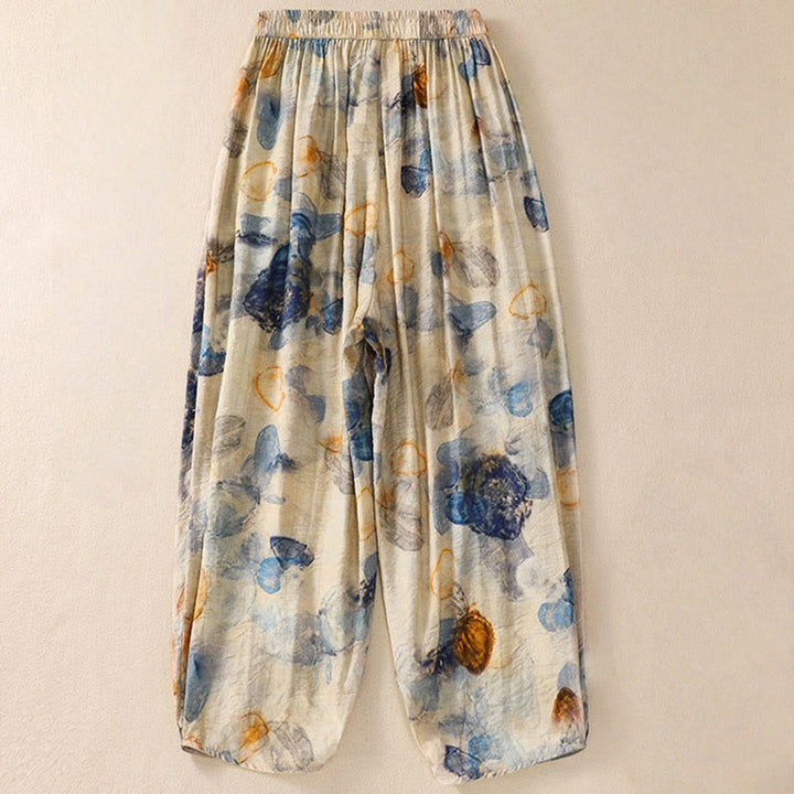 Pantalones casuales de poliéster con estampado floral de Buddha Stones para mujer, de longitud 7-8, con bolsillos - image 9