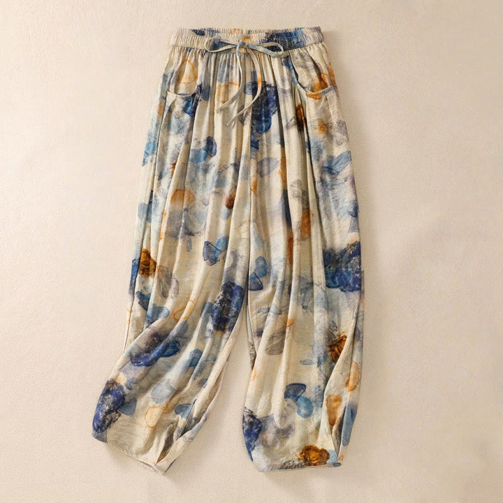 Pantalones casuales de poliéster con estampado floral de Buddha Stones para mujer, de longitud 7-8, con bolsillos - LimónChiffon - US12, UK/AU16, EU44 (2XL) - image 8