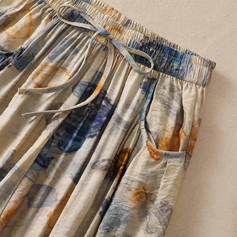 Pantalones casuales de poliéster con estampado floral de Buddha Stones para mujer, de longitud 7-8, con bolsillos - image 13