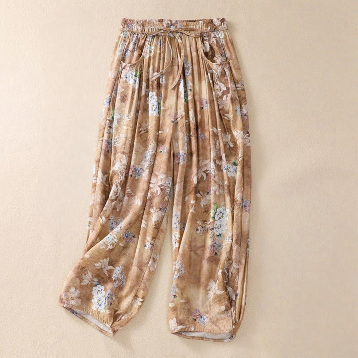 Pantalones casuales de poliéster con estampado floral de Buddha Stones para mujer, de longitud 7-8, con bolsillos - PeachPuff - US12, UK/AU16, EU44 (2XL) - image 15
