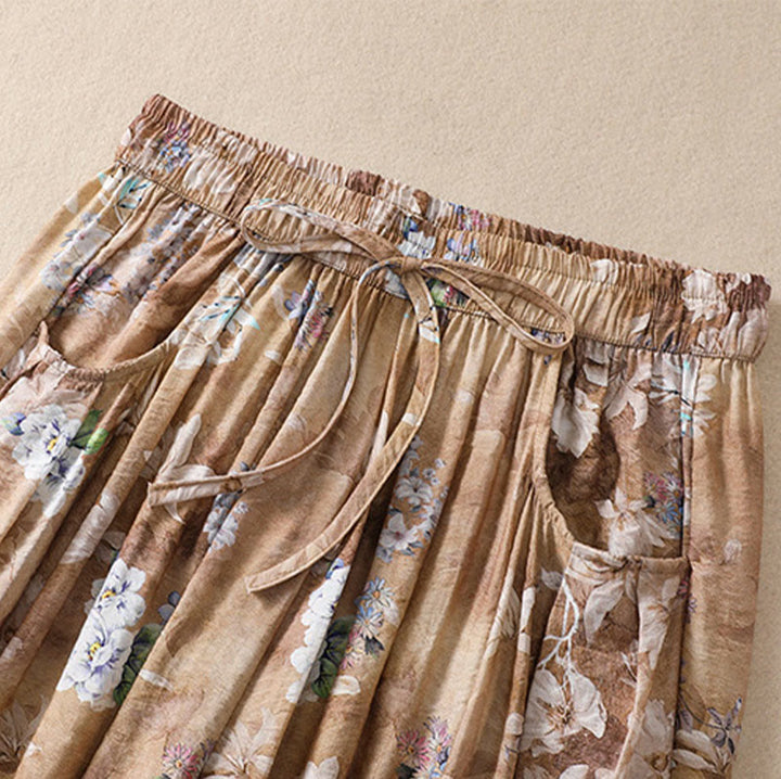 Pantalones casuales de poliéster con estampado floral de Buddha Stones para mujer, de longitud 7-8, con bolsillos - image 19