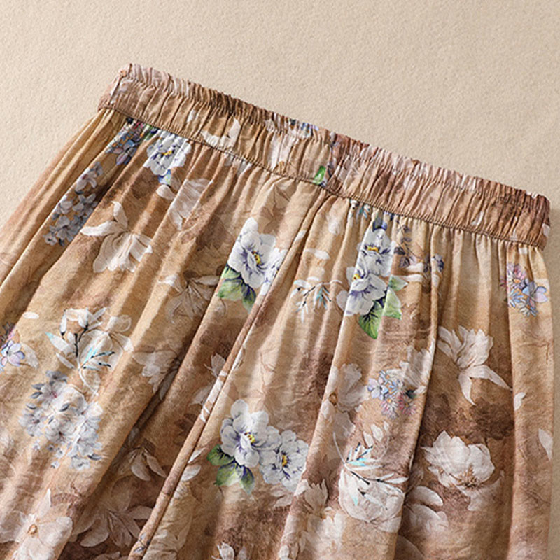 Pantalones casuales de poliéster con estampado floral de Buddha Stones para mujer, de longitud 7-8, con bolsillos - image 18