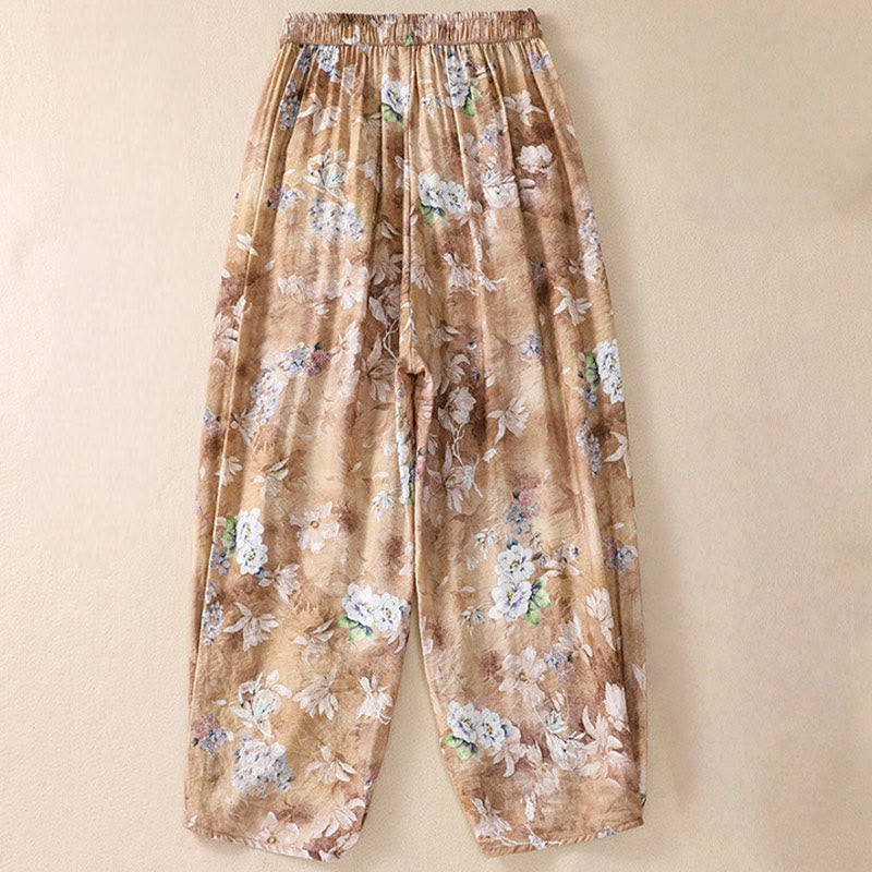 Pantalones casuales de poliéster con estampado floral de Buddha Stones para mujer, de longitud 7-8, con bolsillos - image 16