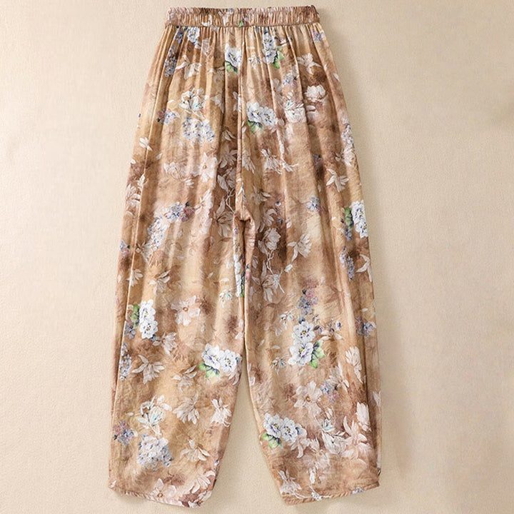 Pantalones casuales de poliéster con estampado floral de Buddha Stones para mujer, de longitud 7-8, con bolsillos - image 16