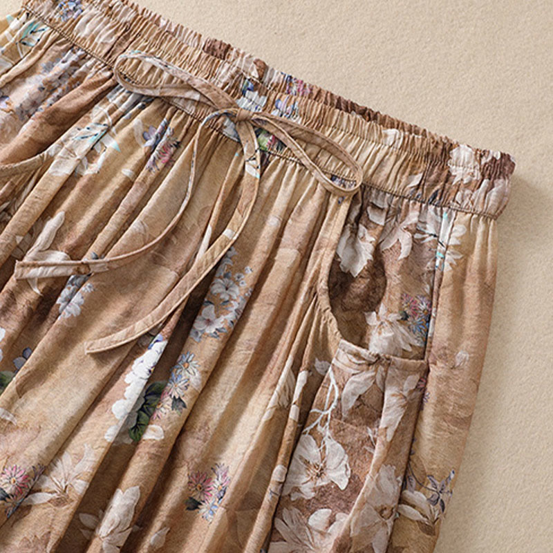 Pantalones casuales de poliéster con estampado floral de Buddha Stones para mujer, de longitud 7-8, con bolsillos - image 17