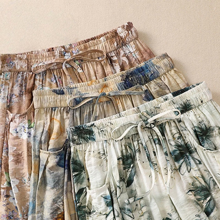 Pantalones casuales de poliéster con estampado floral de Buddha Stones para mujer, de longitud 7-8, con bolsillos - image 23