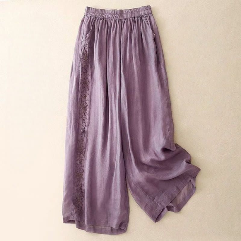 Pantalones anchos de algodón para mujer, con diseño de bordado lateral de Buddha Stones, de largo 7-8 y bolsillos - Orquídea mediana - US12, UK/AU16, EU44 (3XL) - image 0