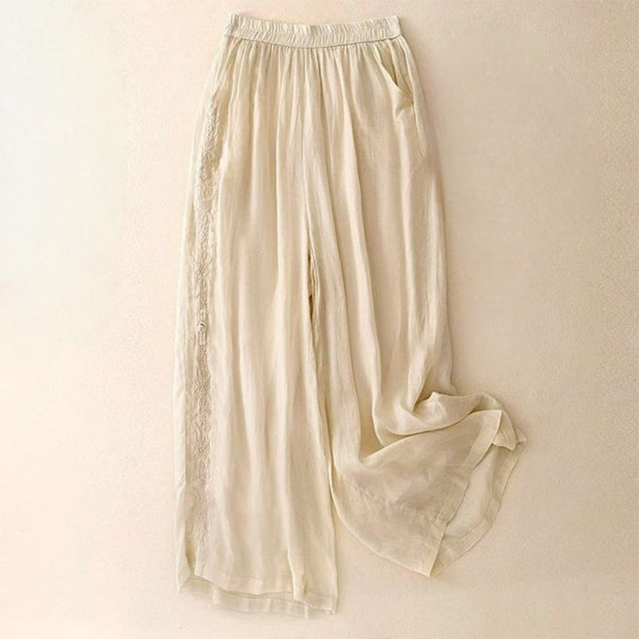 Pantalones anchos de algodón para mujer, con diseño de bordado lateral de Buddha Stones, de largo 7-8 y bolsillos - LimónChiffon - US12, UK/AU16, EU44 (3XL) - image 6