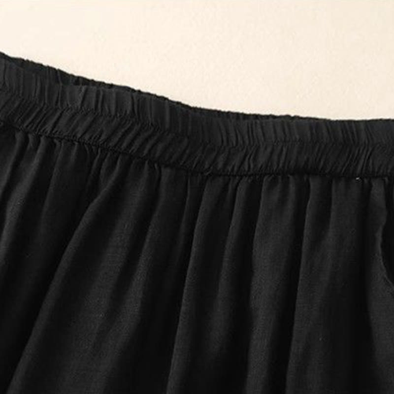 Pantalones anchos de algodón para mujer, con diseño de bordado lateral de Buddha Stones, de largo 7-8 y bolsillos - image 15