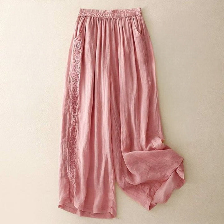 Pantalones anchos de algodón para mujer, con diseño de bordado lateral de Buddha Stones, de largo 7-8 y bolsillos - Rosa - US12, UK/AU16, EU44 (3XL) - image 16