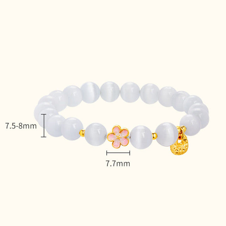 Pulsera de la suerte con ojo de gato blanco y flor de melocotón de plata de ley 925 con Buddha Stones - image 8