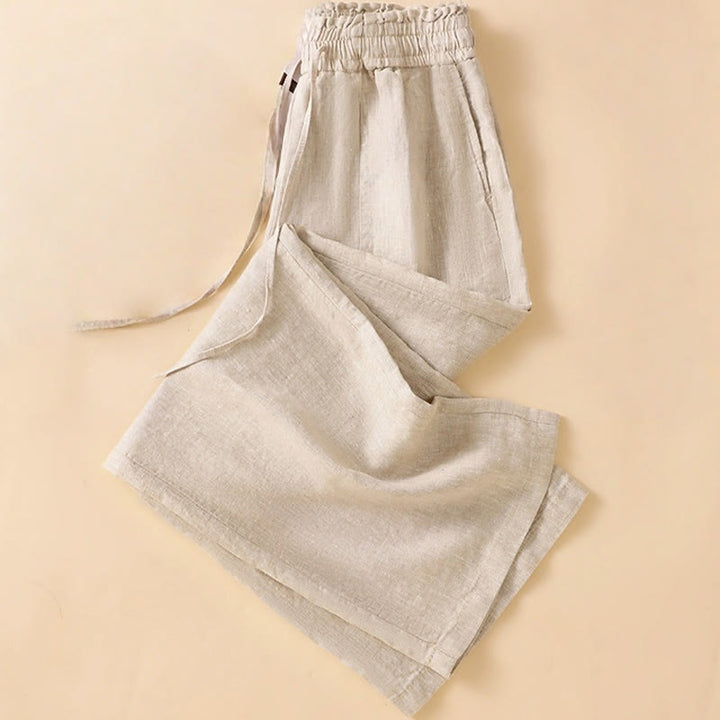 Pantalones casuales de algodón con diseño de pierna recta y bolsillos para mujer, de Buddha Stones, de largo 7-8. - image 2