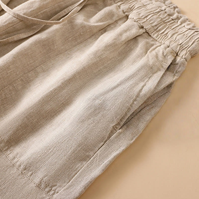 Pantalones casuales de algodón con diseño de pierna recta y bolsillos para mujer, de Buddha Stones, de largo 7-8. - image 4