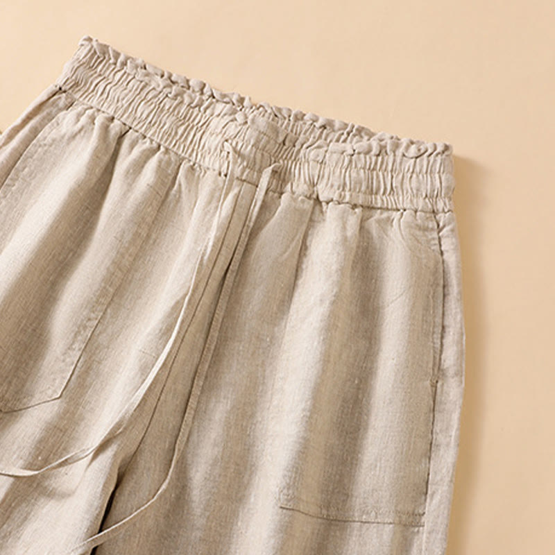 Pantalones casuales de algodón con diseño de pierna recta y bolsillos para mujer, de Buddha Stones, de largo 7-8. - image 5