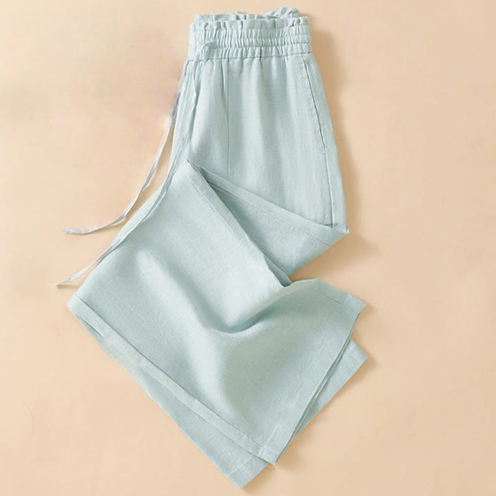 Pantalones casuales de algodón con diseño de pierna recta y bolsillos para mujer, de Buddha Stones, de largo 7-8. - image 9