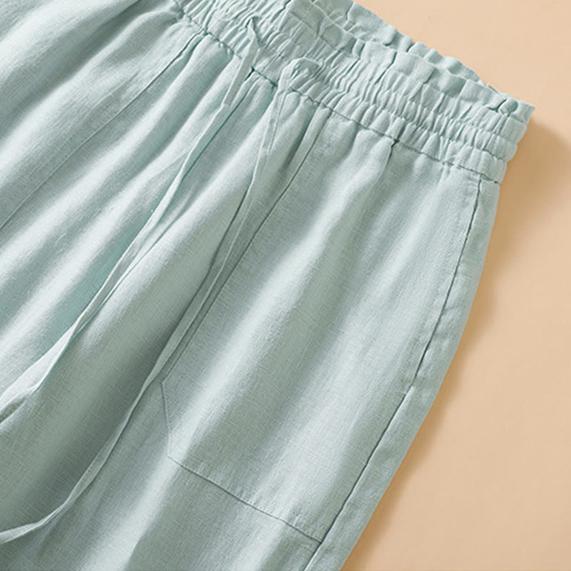 Pantalones casuales de algodón con diseño de pierna recta y bolsillos para mujer, de Buddha Stones, de largo 7-8. - image 11