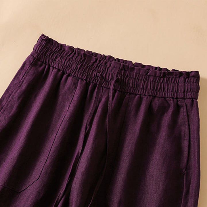 Pantalones casuales de algodón con diseño de pierna recta y bolsillos para mujer, de Buddha Stones, de largo 7-8. - image 19