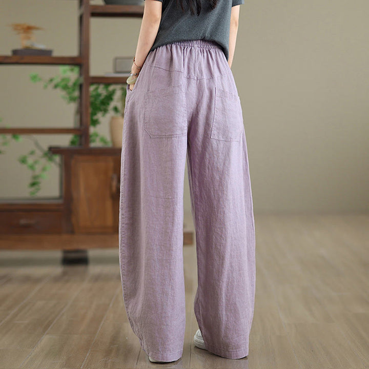 Pantalones casuales de algodón liso con bolsillos para mujer de Buddha Stones - image 3