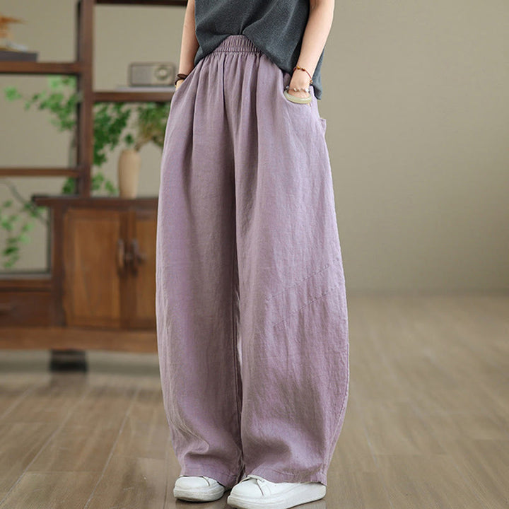 Pantalones casuales de algodón liso con bolsillos para mujer de Buddha Stones - image 4
