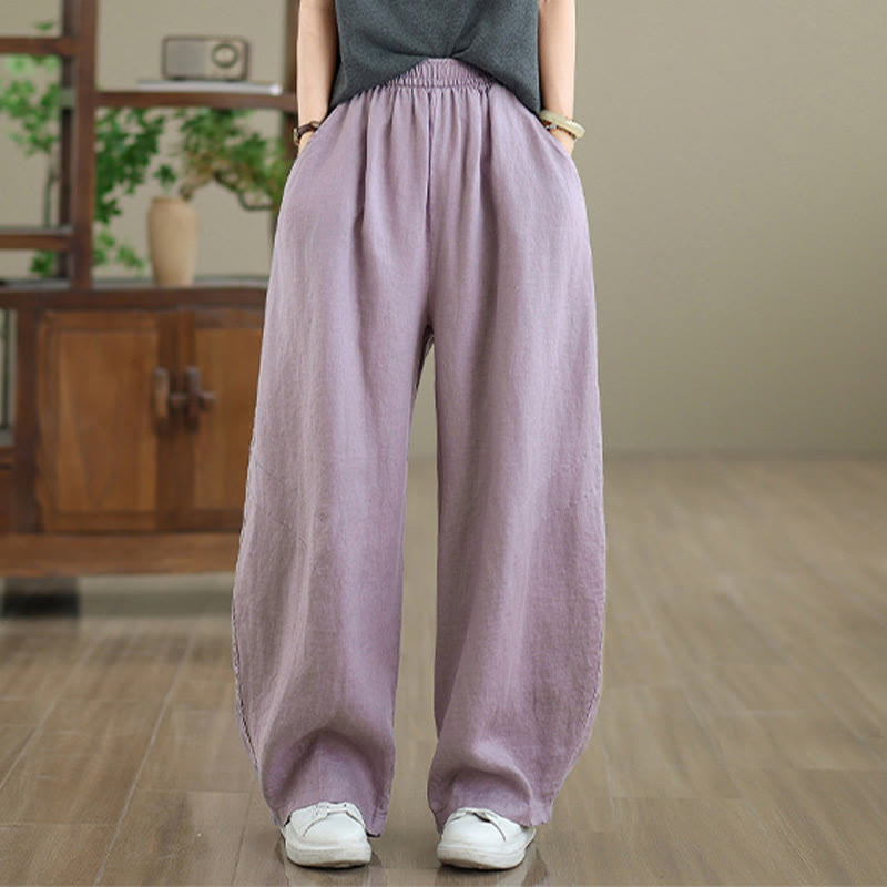 Pantalones casuales de algodón liso con bolsillos para mujer de Buddha Stones - image 1