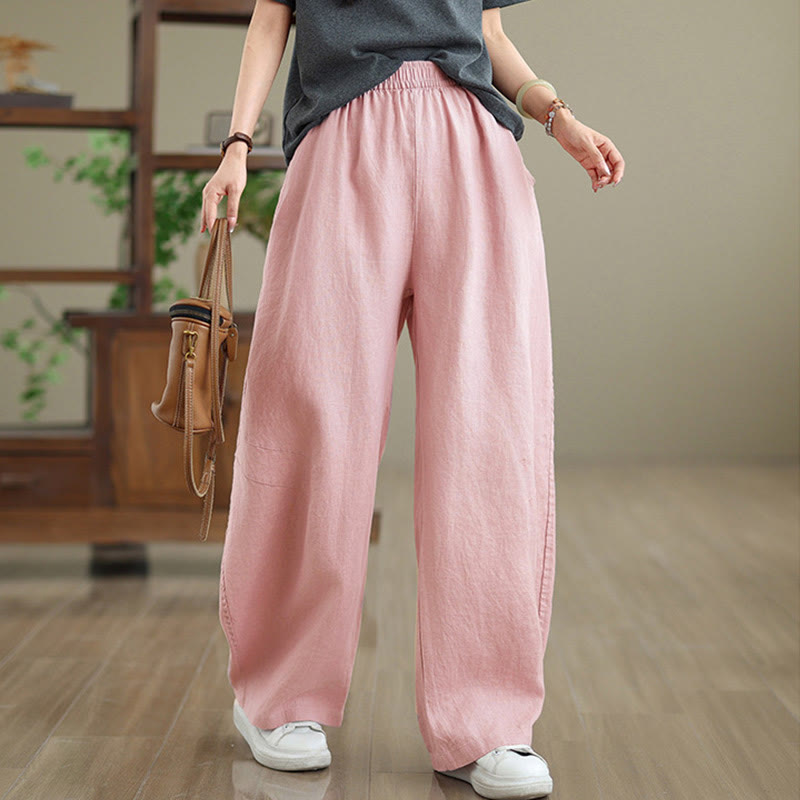 Pantalones casuales de algodón liso con bolsillos para mujer de Buddha Stones - image 10