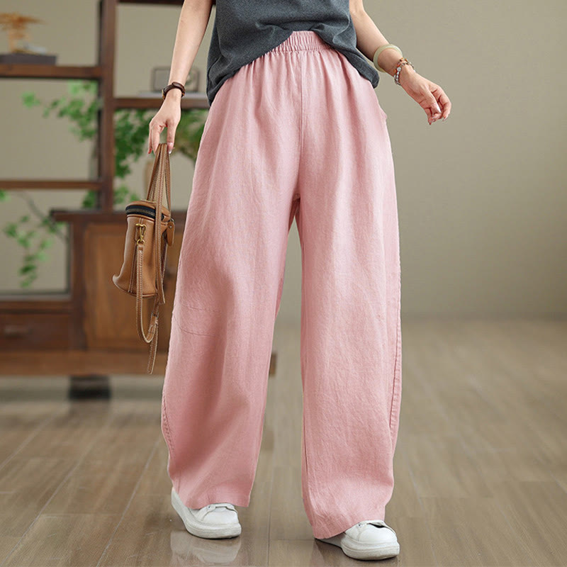 Pantalones casuales de algodón liso con bolsillos para mujer de Buddha Stones - image 10