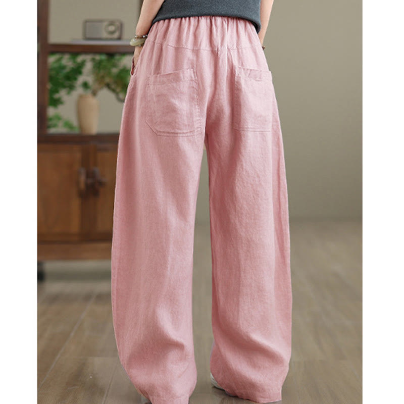 Pantalones casuales de algodón liso con bolsillos para mujer de Buddha Stones - image 9