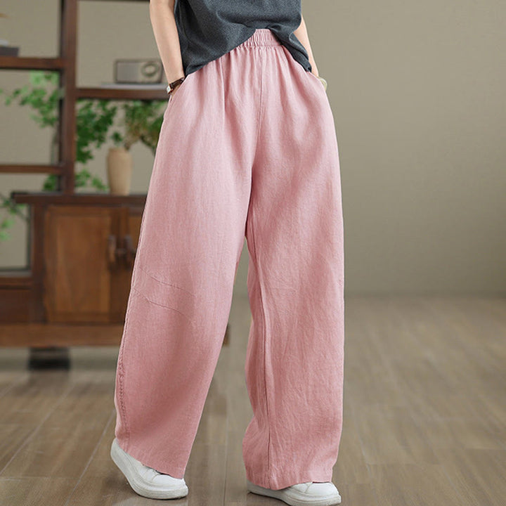Pantalones casuales de algodón liso con bolsillos para mujer de Buddha Stones - Rosa - US12, UK/AU16, EU44 (3XL) - image 6