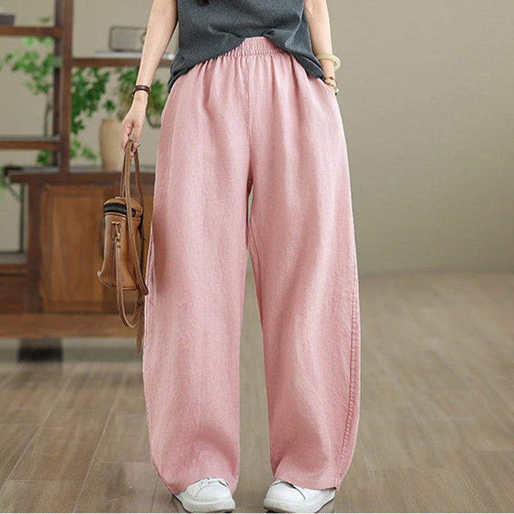 Pantalones casuales de algodón liso con bolsillos para mujer de Buddha Stones - image 11