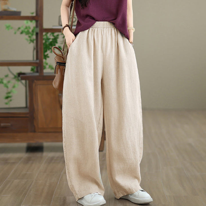 Pantalones casuales de algodón liso con bolsillos para mujer de Buddha Stones - image 14