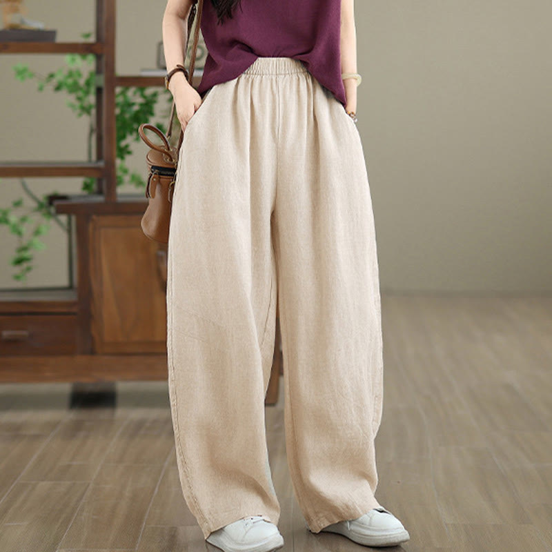 Pantalones casuales de algodón liso con bolsillos para mujer de Buddha Stones - image 14