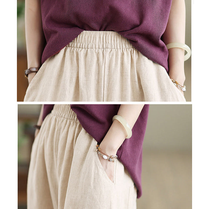 Pantalones casuales de algodón liso con bolsillos para mujer de Buddha Stones - image 17