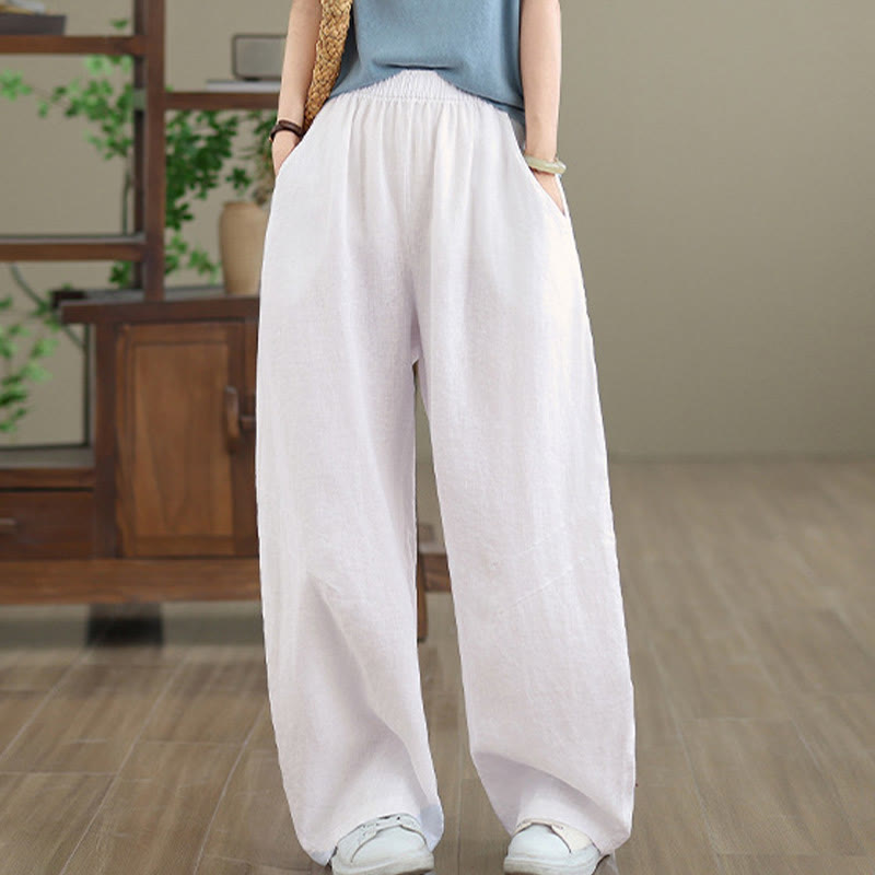 Pantalones casuales de algodón liso con bolsillos para mujer de Buddha Stones - image 23